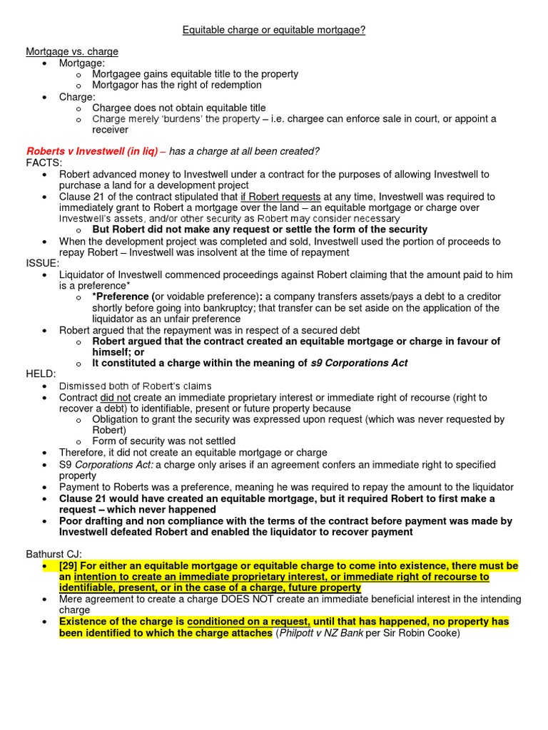 Notes On 'Equitable Charge' | PDF | Security Interest | Mortgage Law