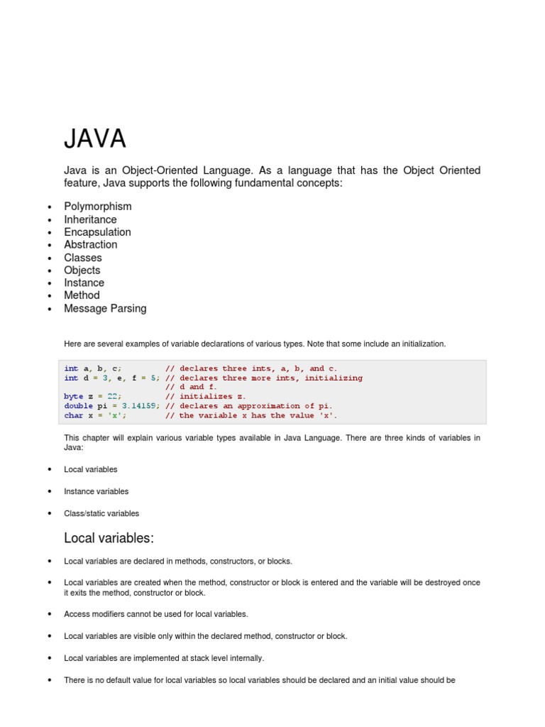 JAVA Notes | PDF | Method (Computer Programming) | Constructor (Object ...