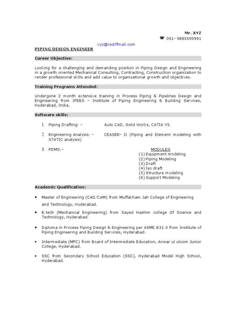 resume Mechanical Piping Engineer Resume sample piping design engineer resume pipe fluid conveyance engineering