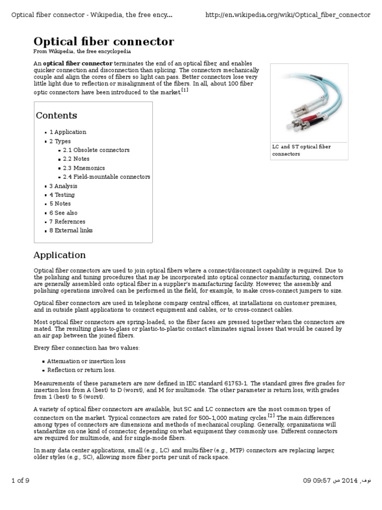 Fiber Optic Connector Types PDF Optics Radiation