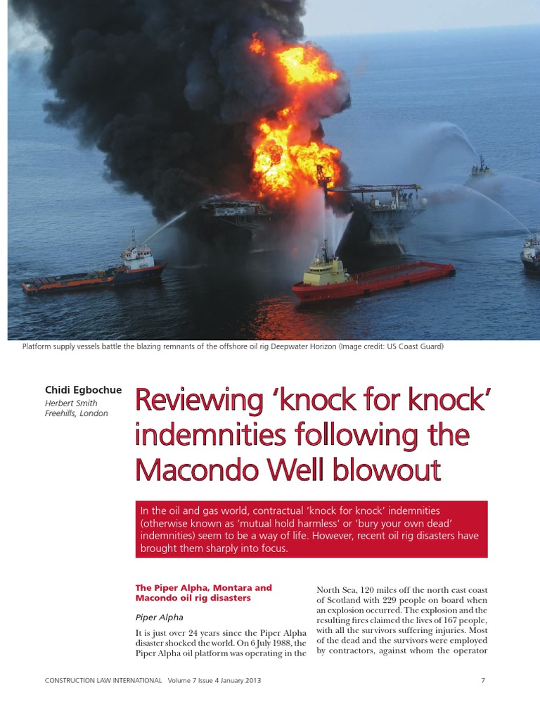 Reviewing 'Knock for Knock' Indemnities in Offshore Oil and Gas Contracts Following Major Rig