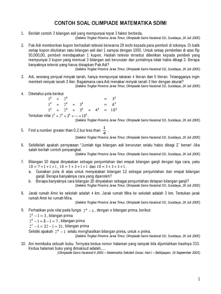 Soal Olimpiade Sd Materi Pemfaktoran
