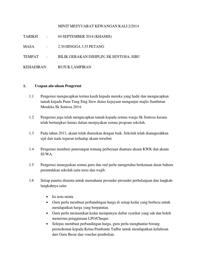Minit Mesyuarat Kewangan Sekolah