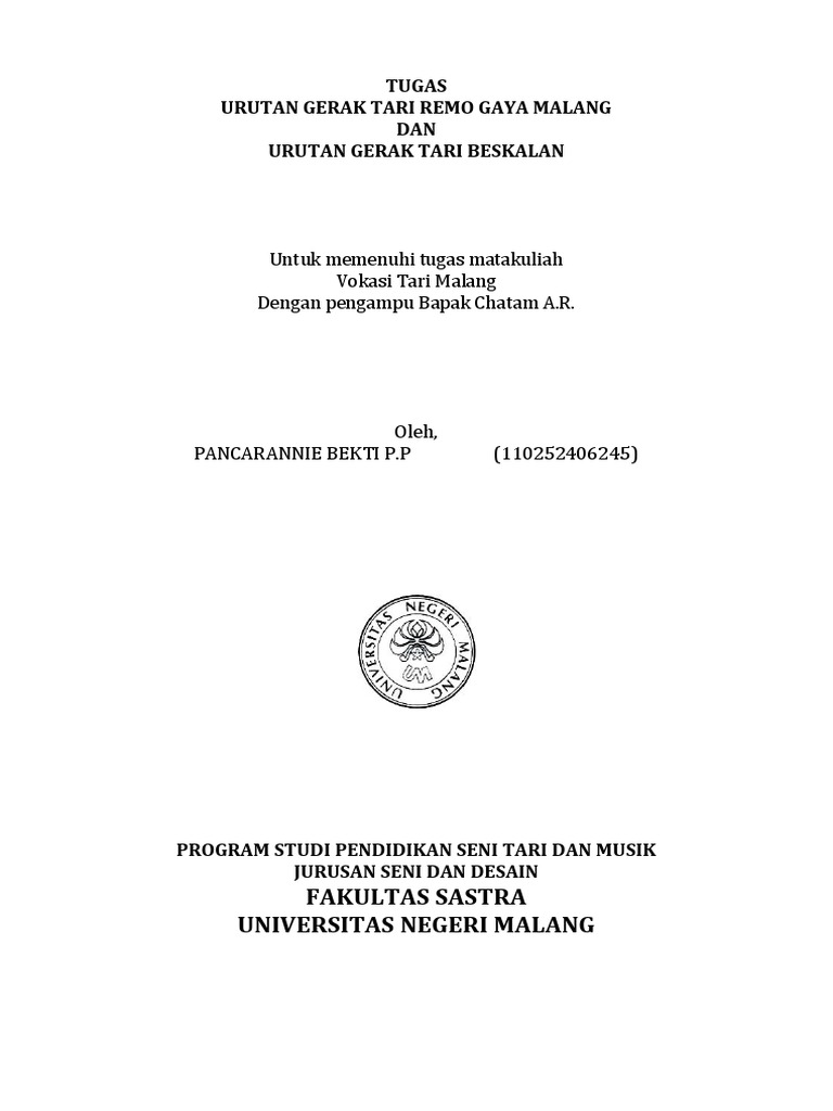 Deskripsi Uraian Gerak Tari Remo Malang Dan Beskalan PDF