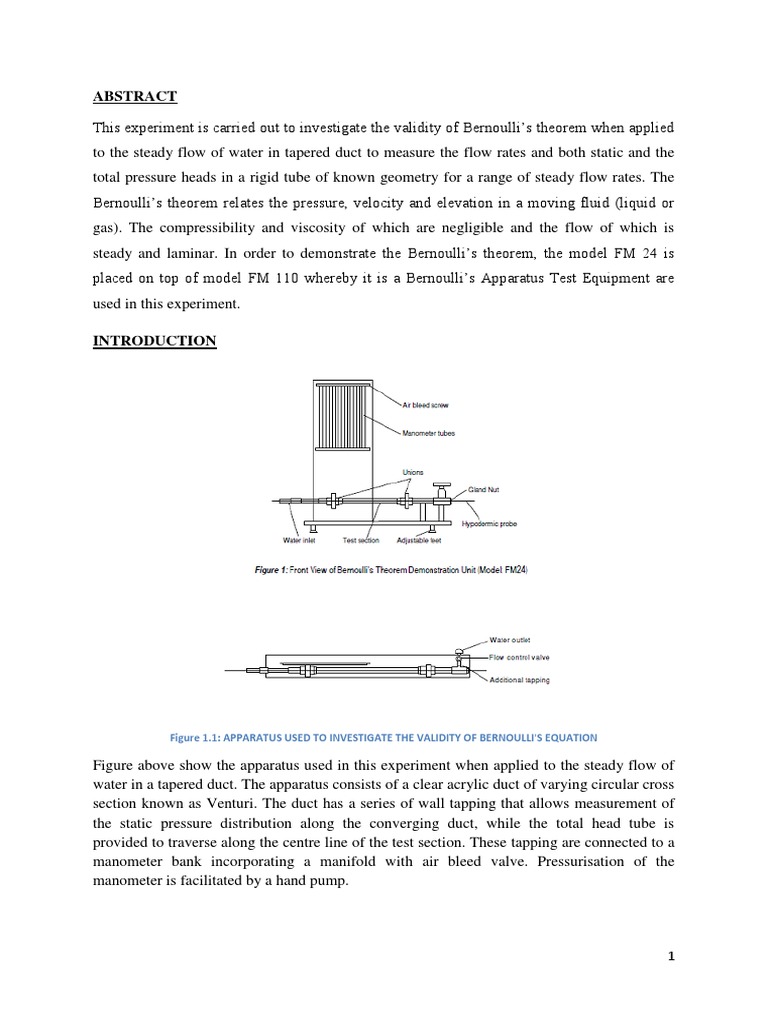 bernoulli's experiment Fluid Dynamics Pressure Measurement