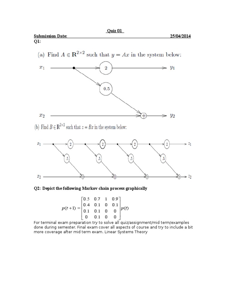 Markov Chain Quiz for Linear Systems | PDF | Teaching Methods ...