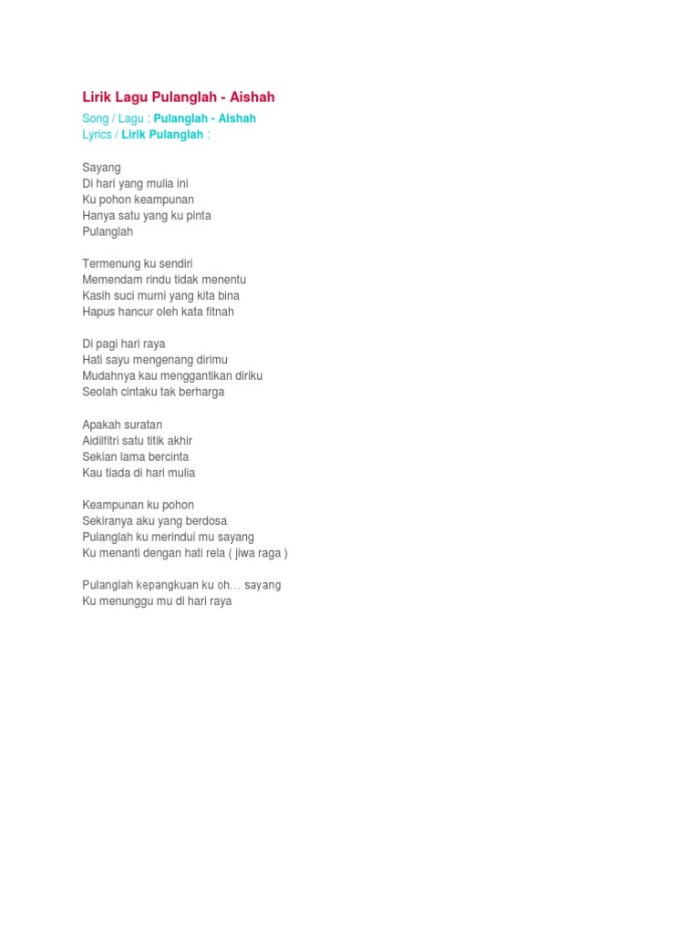Lirik Lagu Pulanglah Pdf