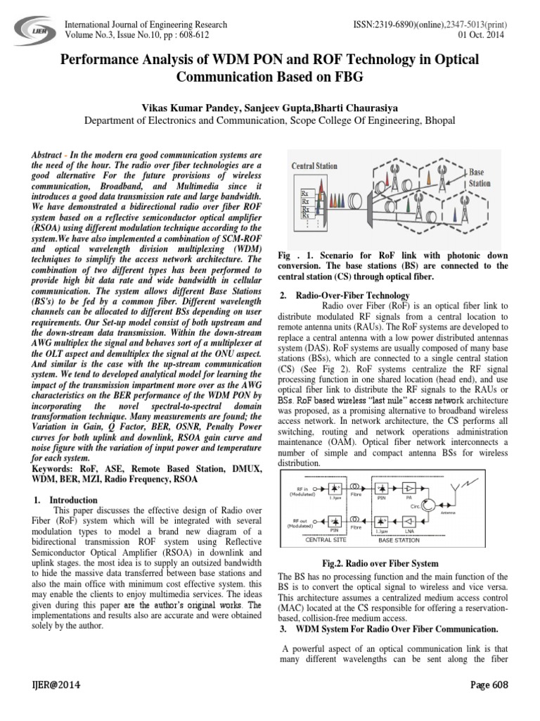 Performance Analysis of WDM PON and ROF Technology in Optical ...