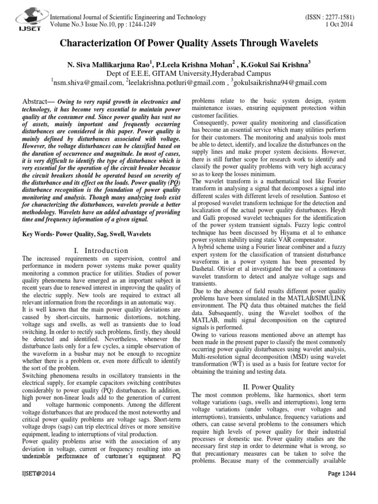 Power Quality Analysis Using Wavelets | PDF | Wavelet | Signal ...