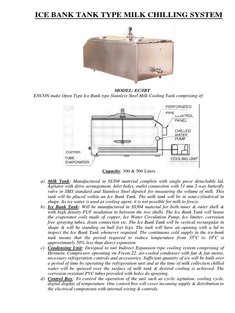 Ice Bank Tank Type Milk Chilling System: Model: Ec/Ibt | PDF ...