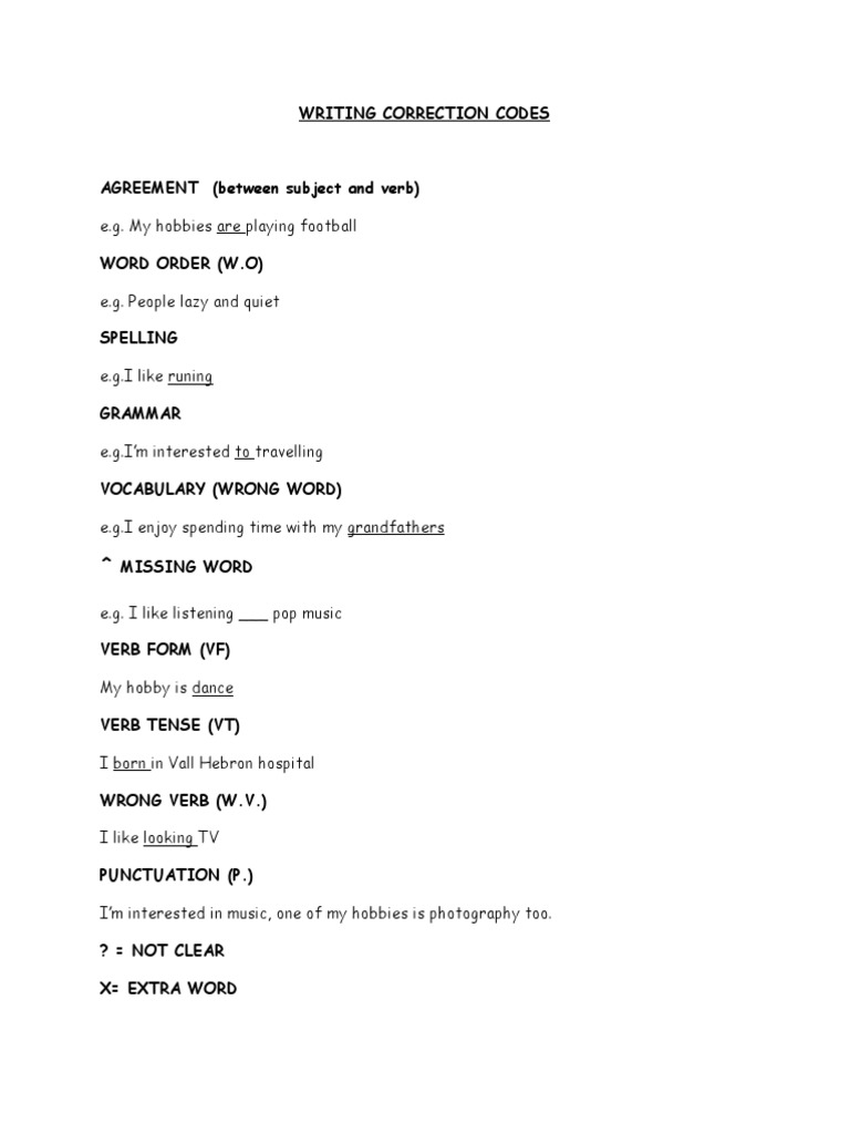Writing Correction Codes Guide | PDF