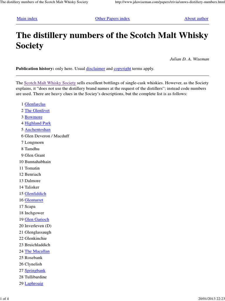 The Distillery Numbers of The SMWS PDF Scotch Whisky Whisky