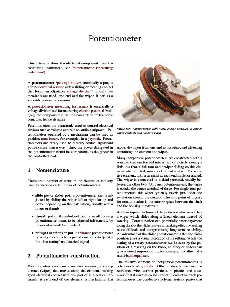 Potentiometer PDF | PDF | Electrical Resistance And Conductance ...