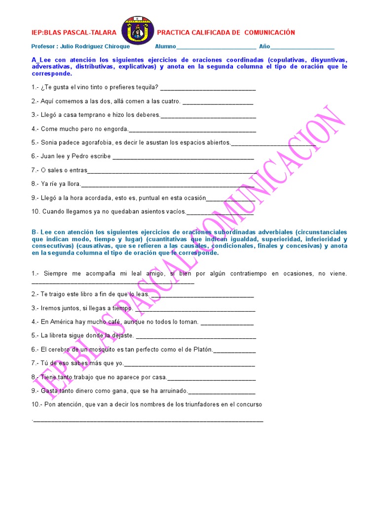 Ejercicios Oraciones Coordinadas y Subordinada | PDF