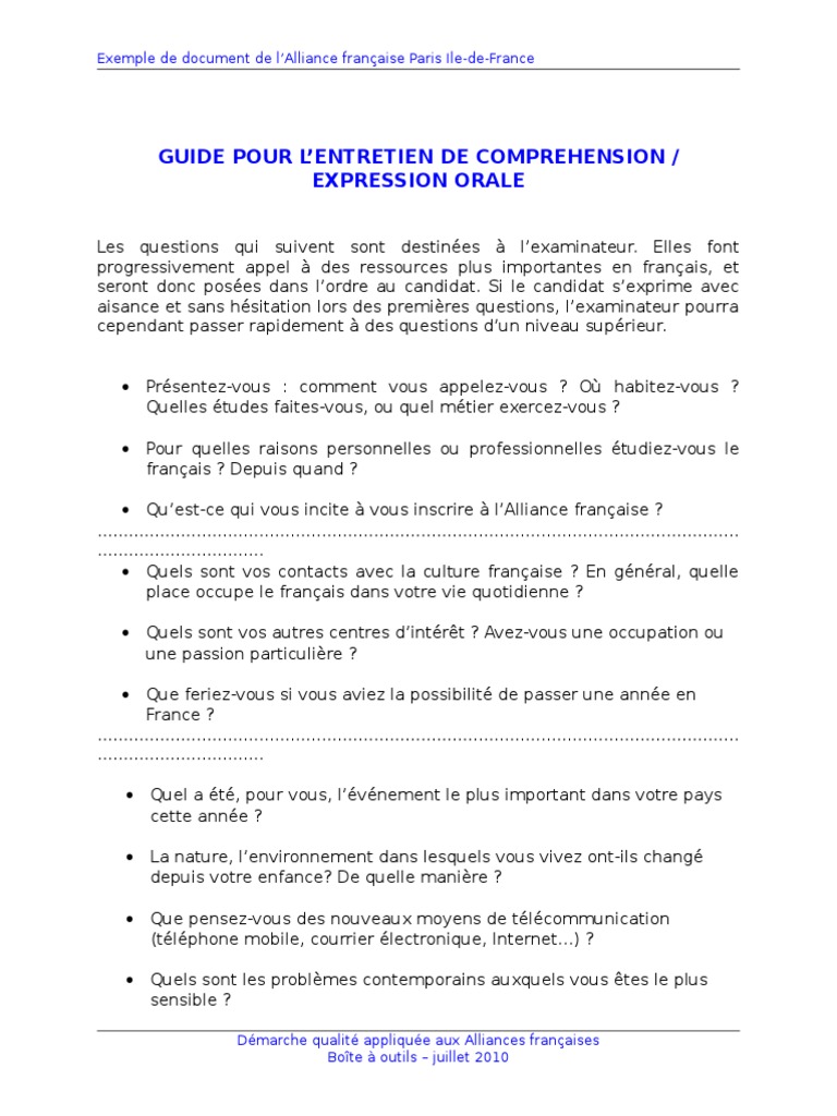 Guide d'entretien oral en français | PDF | Psychologie | Science