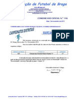 CO N.º 146 FUTEBOL 11 - CAMPEONATO DISTRITAL DE INFANTIS - MARCAÇÃO DE JOGOS PARA 15 e 16 NOVEMBRO 2014
