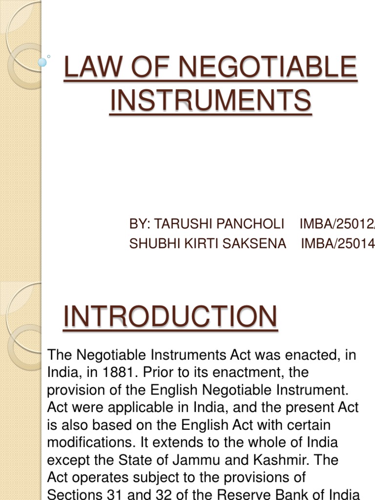 Understanding Negotiable Instruments Act | PDF | Negotiable Instrument ...