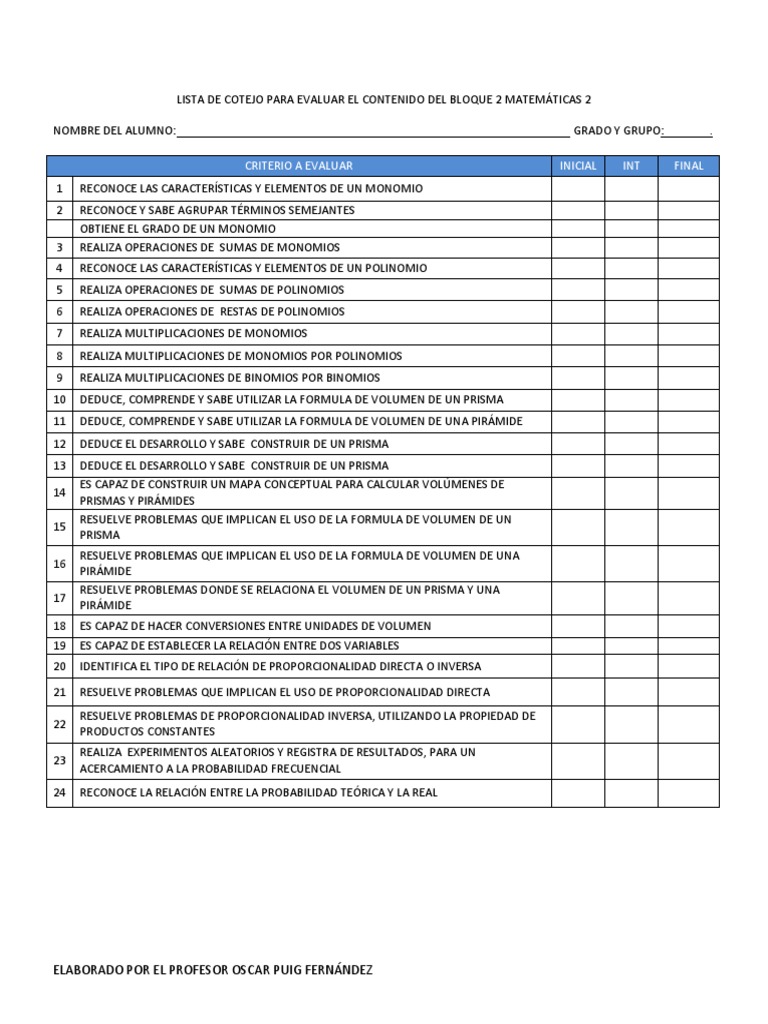 Lista De Cotejo Segundo Grado Bloque 2 Pdf