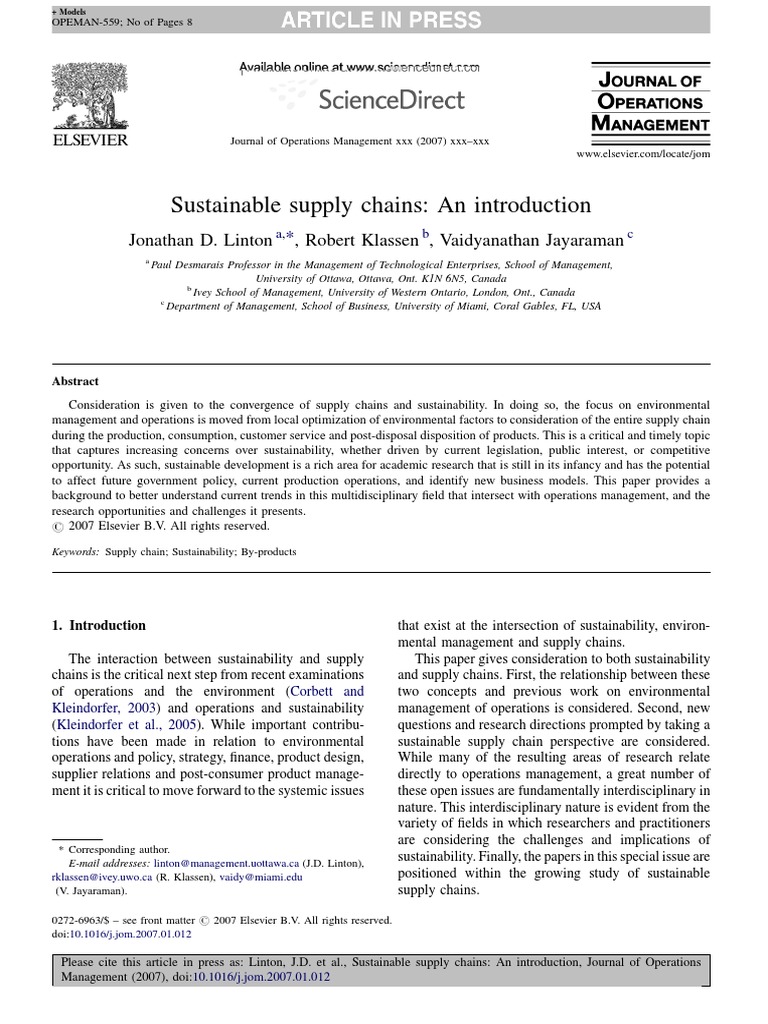Sustainable Supply Chains | PDF