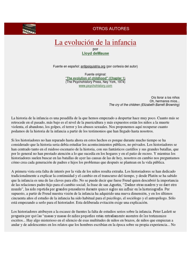 Evolución de la infancia según DeMause | PDF | Psicoanálisis | Adultos