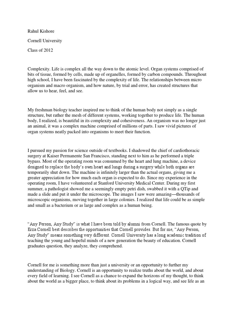 Cornell university supplement essay 2012