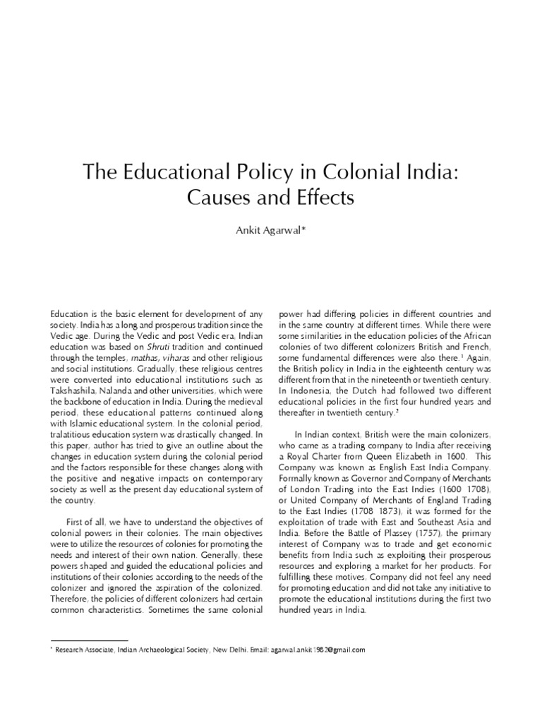 The Educational Policy in Colonial IndiaCauses and