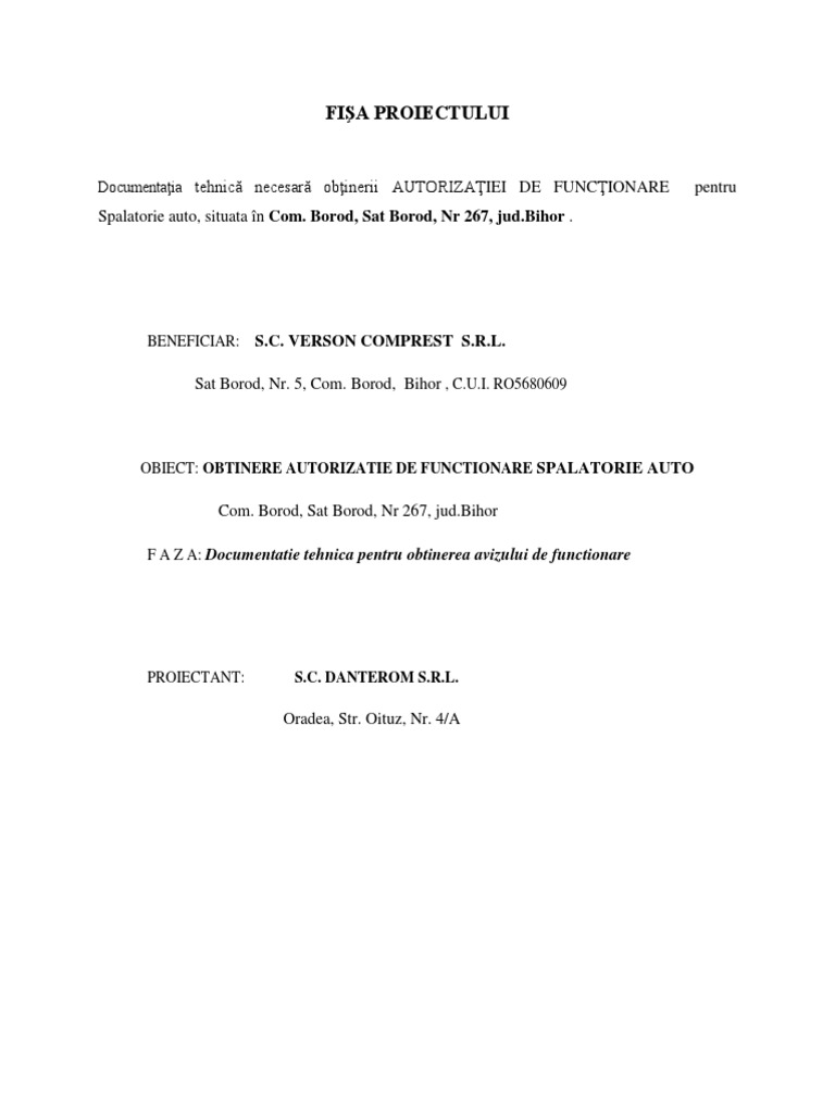 Fisa de Prezentare Spalatorie Auto | PDF