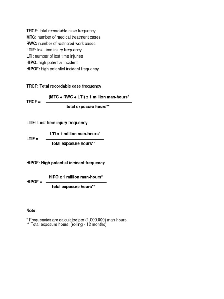 TRCF and LTIF Safety Metrics Explained | PDF | Finance & Money ...