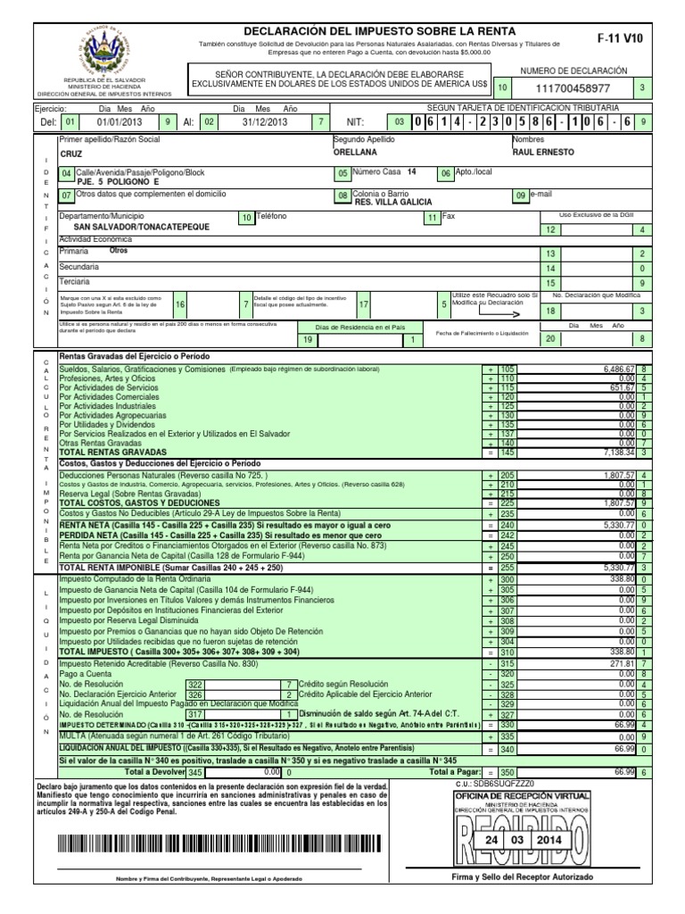 Declaracion 2014 | PDF | Impuesto sobre la renta | Impuestos