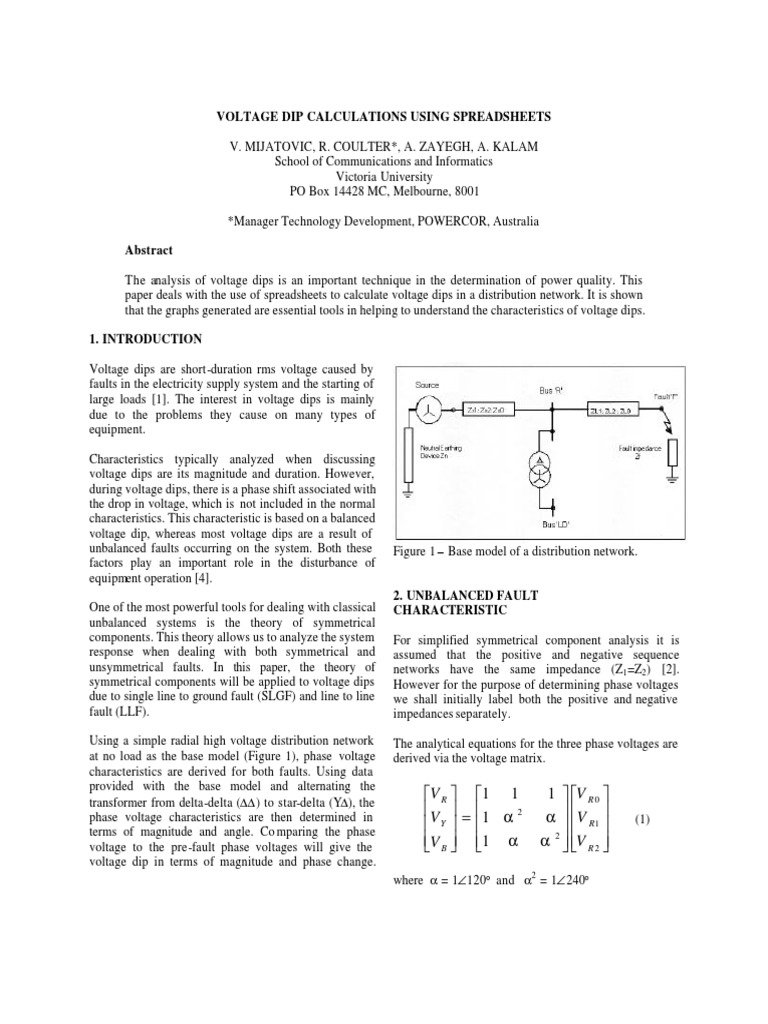 Voltage Dip Analysis with Spreadsheets | PDF | Electrical Impedance ...