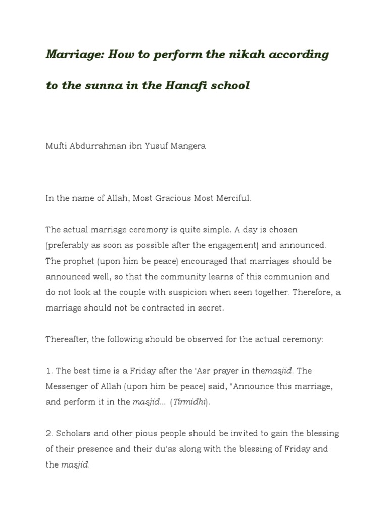 Performing Nikah in Hanafi Tradition | PDF | Marriage | Sharia