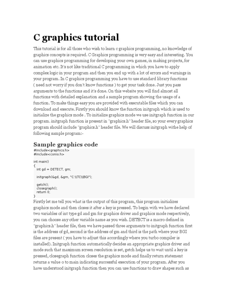C Graphics Tutorial | Download Free PDF | C (Programming Language ...