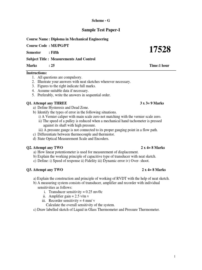 Measurements and Control Systems Exam | PDF | Control System | Temperature