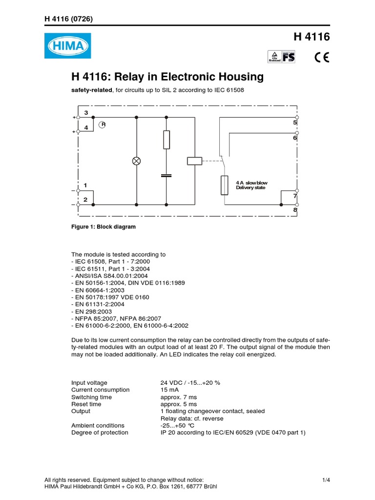 H 4116 Relay Specifications and Standards | PDF