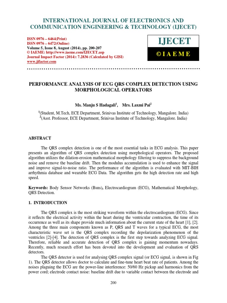 Performance Analysis of Ecg Qrs Complex Detection Using Morphological ...