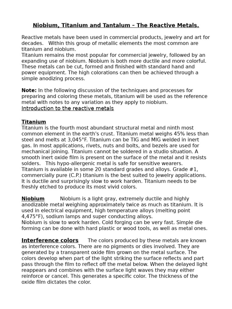 Niobium, Titanium Anodizing PDF Titanium Metals