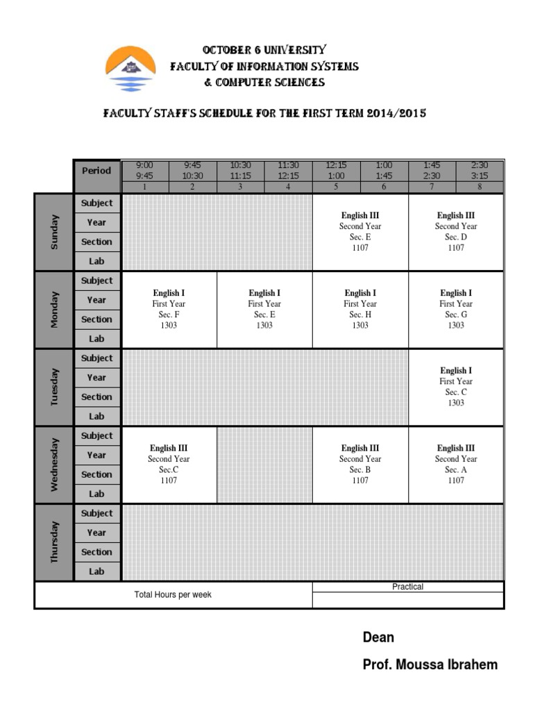 Faculty Staff Schedule 2014/2015 | PDF | Computer Science | Science And ...