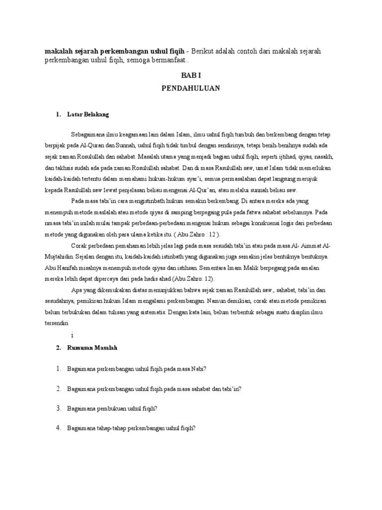 Makalah Sejarah Perkembangan Ushul Fiqih