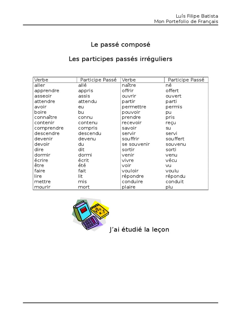Le Verbe Offrir Au Passe Compose Le Passé Composé Particpes Passés Irréguliers Grammaire PF | PDF