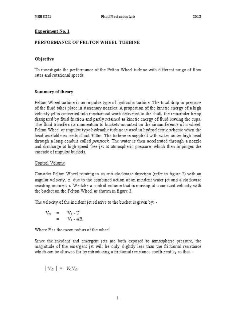 Pelton Wheel Turbine Performance Lab | PDF | Turbine | Machines