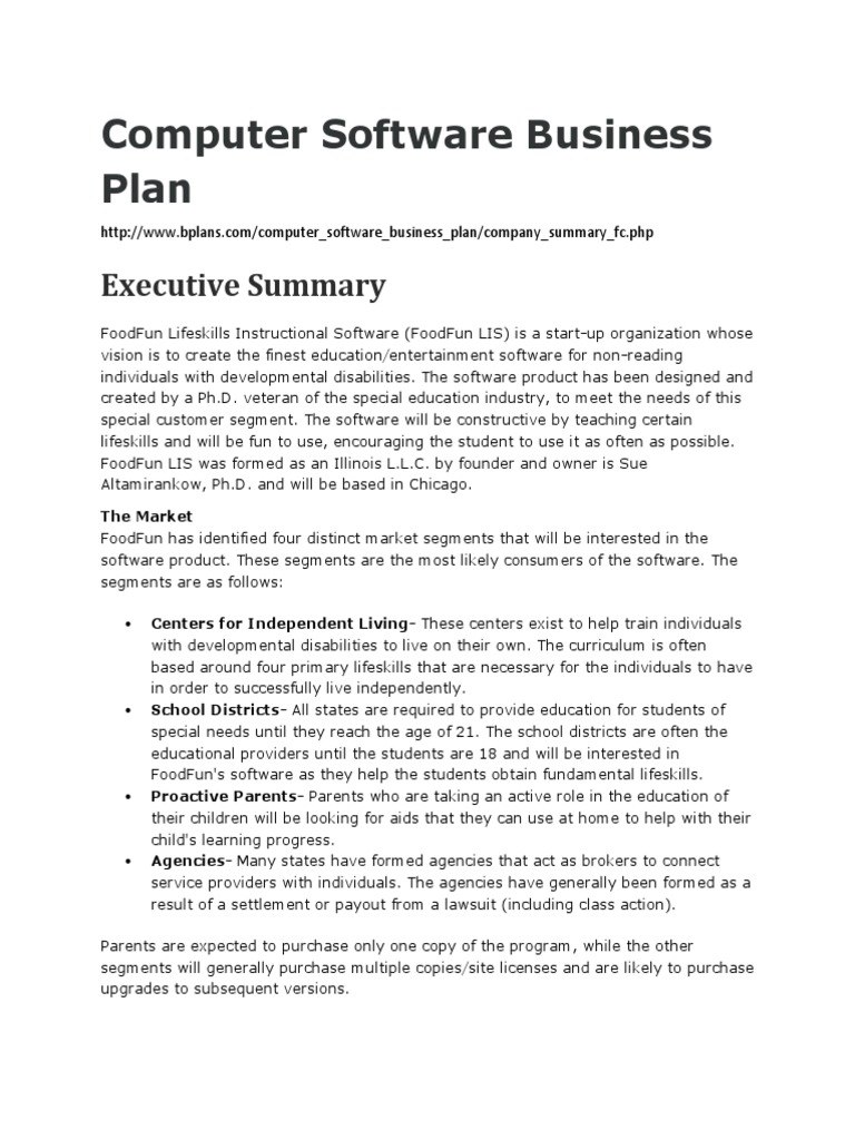 Computer Software Business Plan PDF Value Added Tax Current Liability