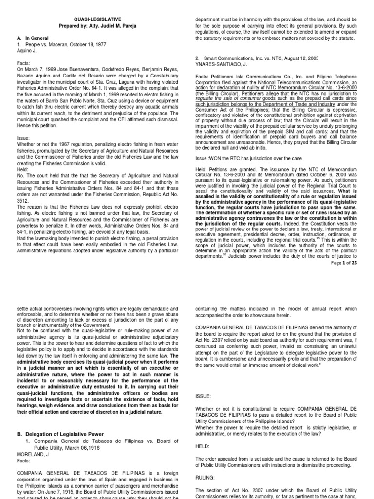 Cases On QuasiLegislative Power PDF Rulemaking Jurisdiction