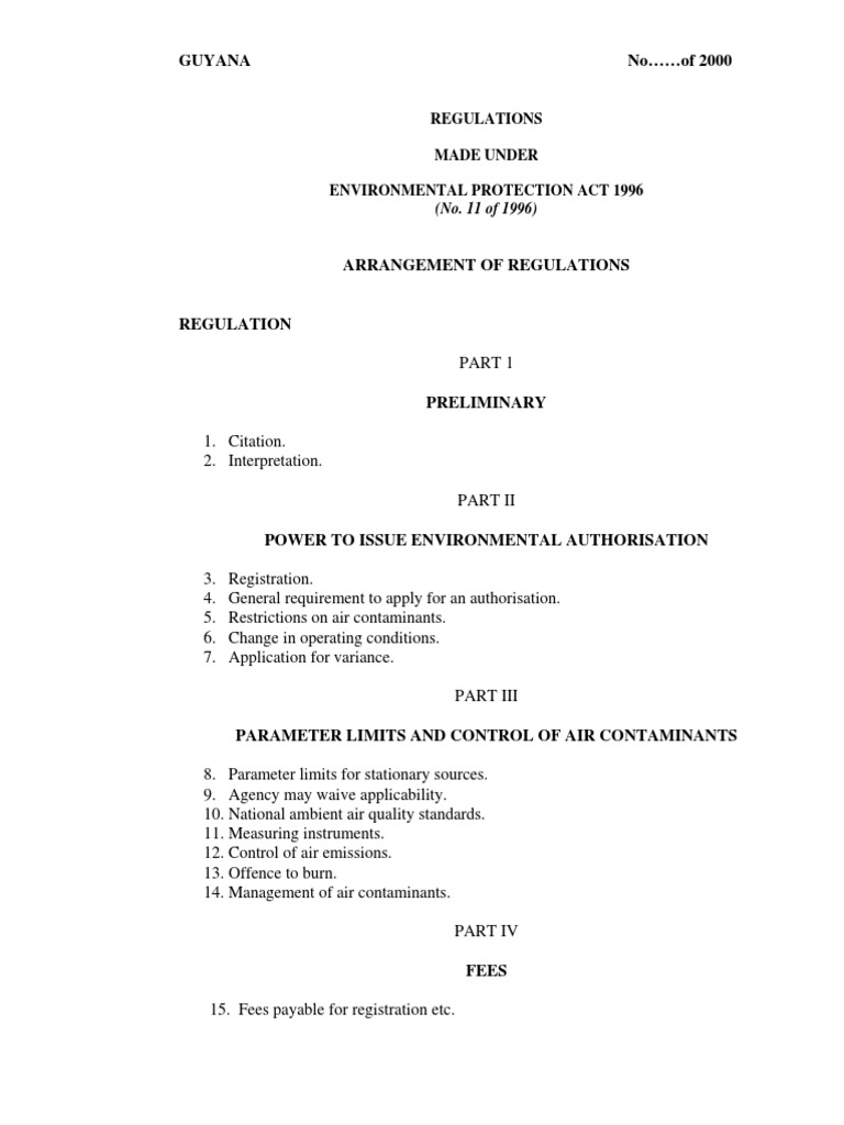 Guyana Air Quality Regulations 2000 | PDF | Air Pollution | Incineration