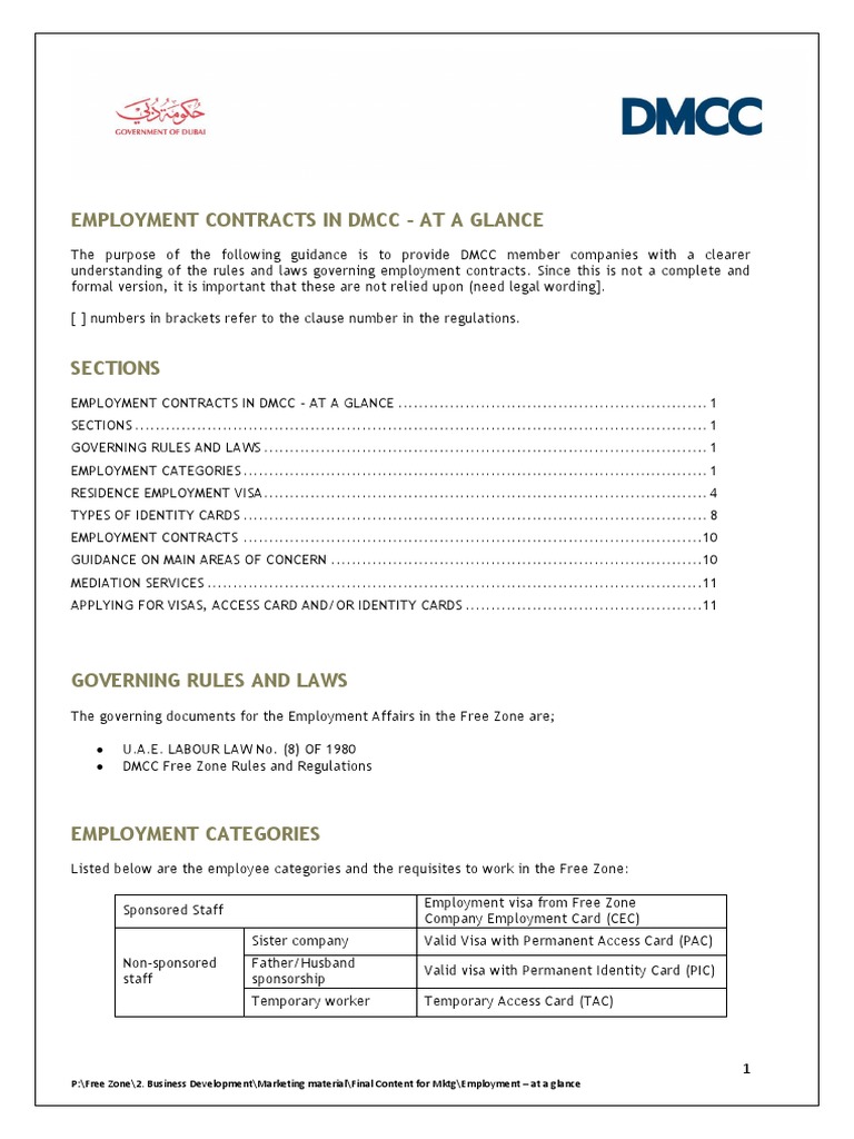 DMCC Employment Contracts Overview | PDF | Travel Visa | Employment