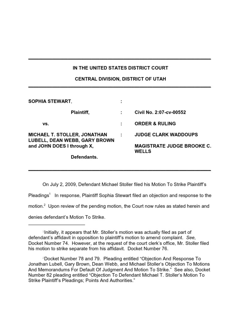 Sophia Stewart V Michael Stoller, Et Al. (C.D.Utah 2009) PDF