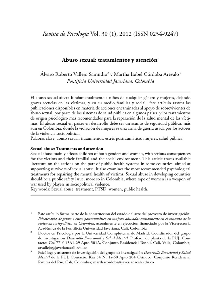 Abuso Sexual Tratamiento y Atención | PDF | Psicoterapia | Trastorno de ...