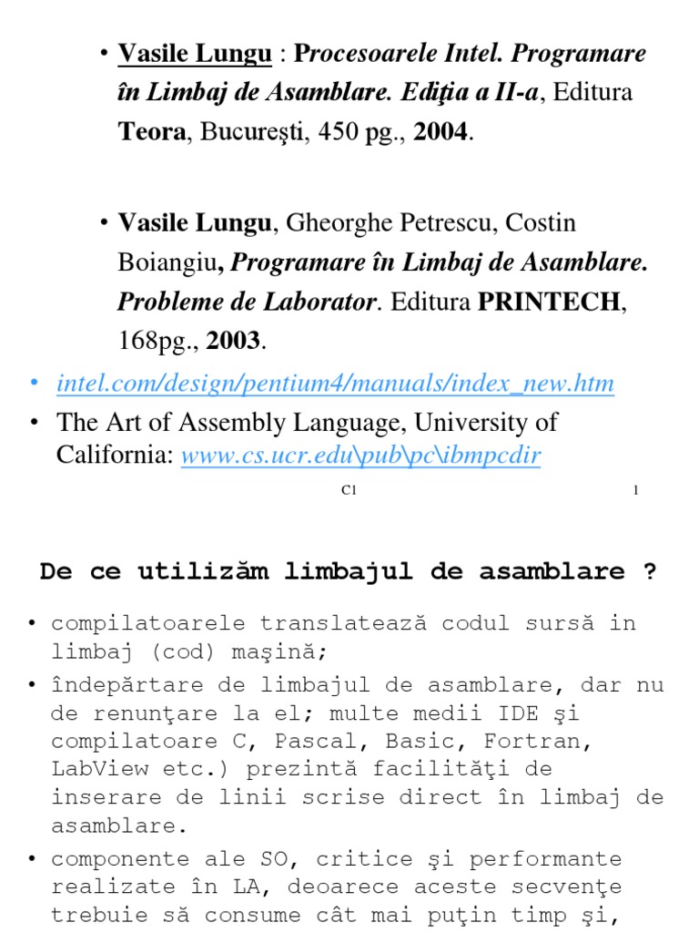 Programare În Limbaj de Ansamblare - 1 | PDF