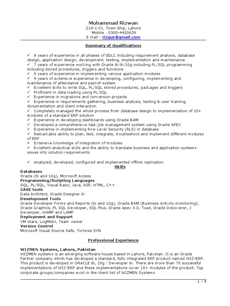 Oracle Developer Resume: Muhammad Rizwan | PDF | Oracle Database | Pl/Sql