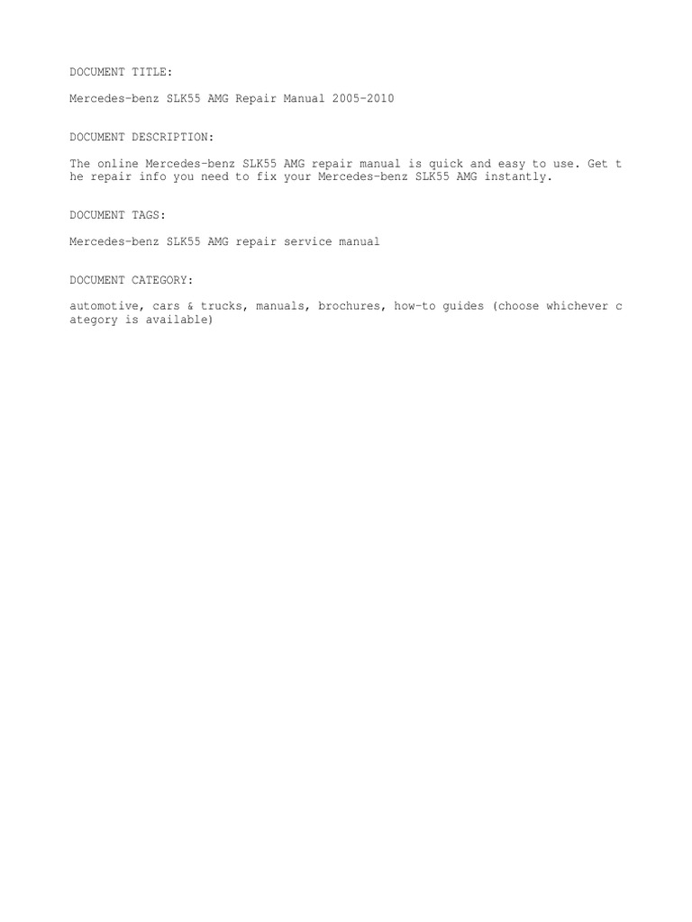 ... Array - mercedes benz slk55 amg repair manual 2005 2010 rh es scribd ...