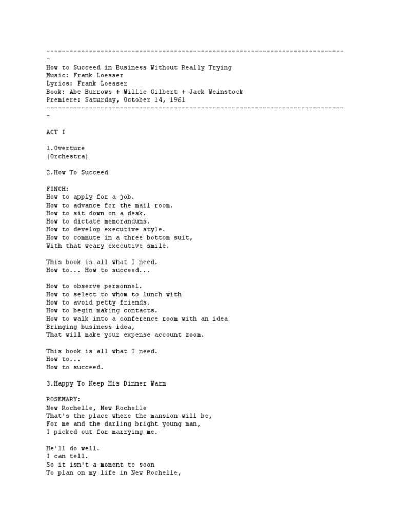 How to Succeed in Business Without Really Trying Lyrics Leisure